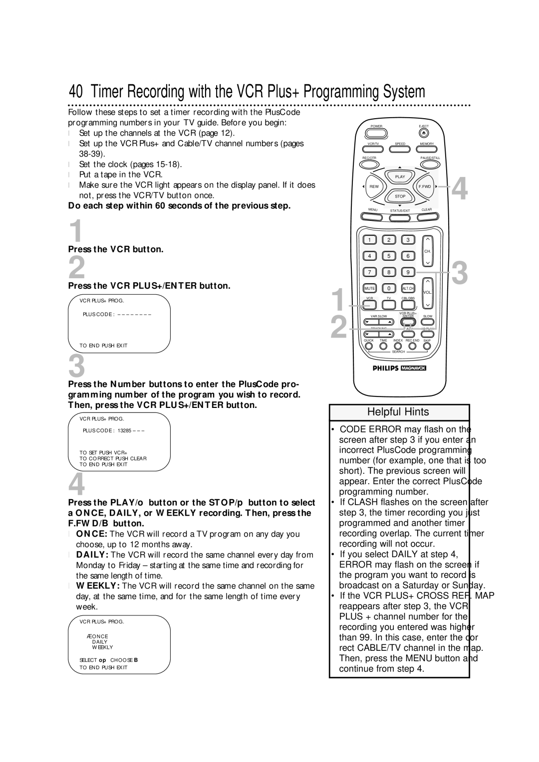 Philips VRA471AT owner manual Timer Recording with the VCR Plus+ Programming System 