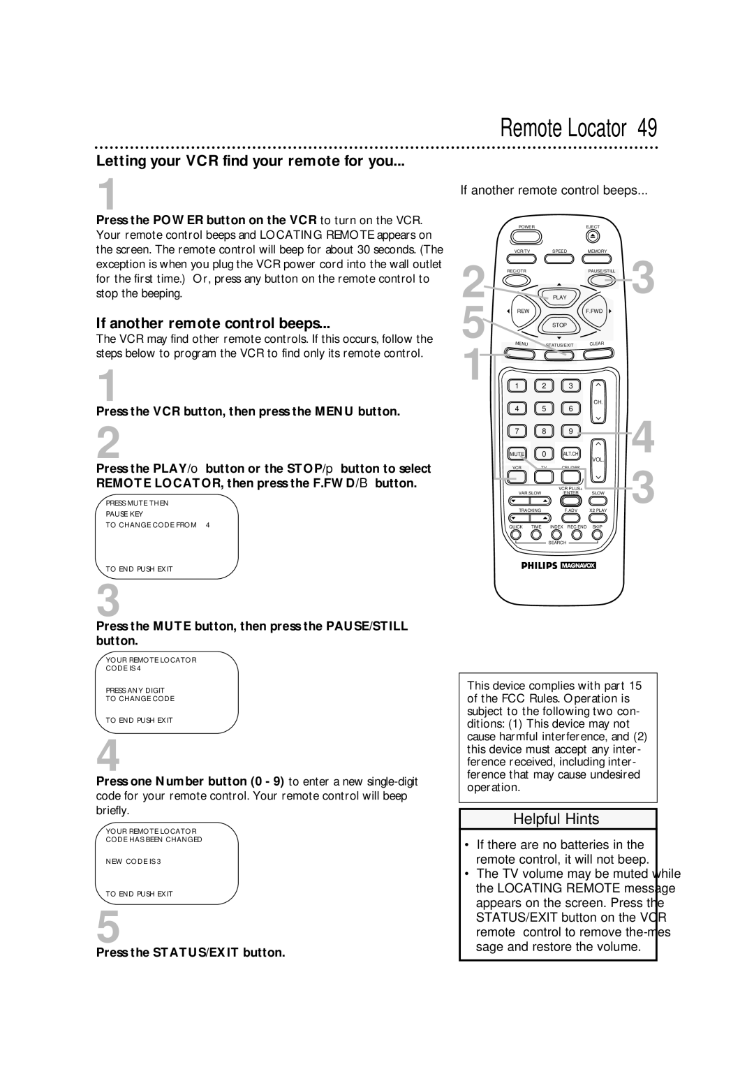 Philips VRA471AT owner manual Letting your VCR find your remote for you, If another remote control beeps 