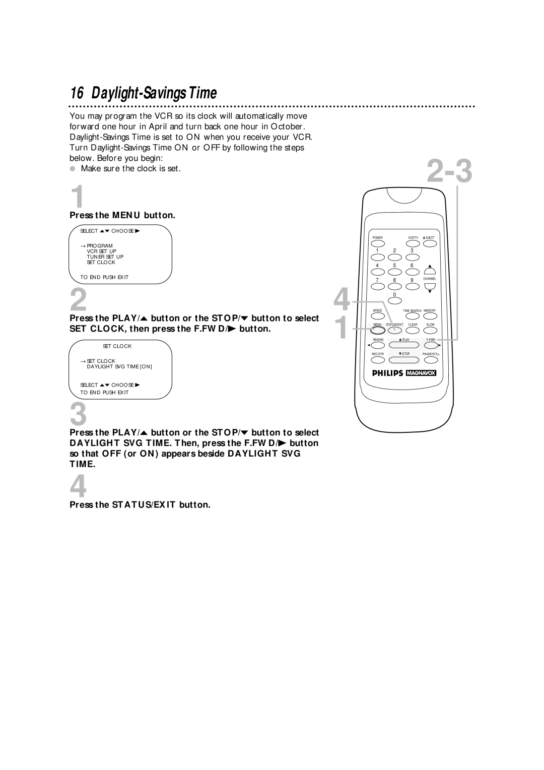 Philips VRA601AT owner manual Daylight-Savings Time 