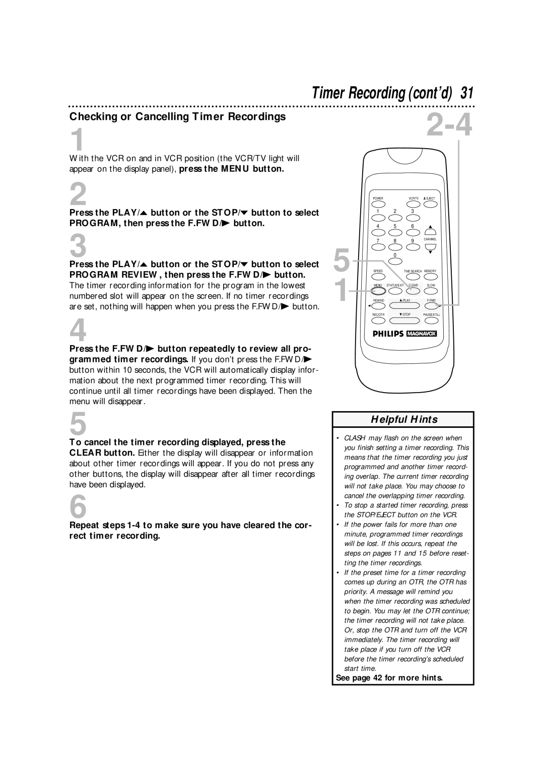 Philips VRA601AT owner manual Checking or Cancelling Timer Recordings 