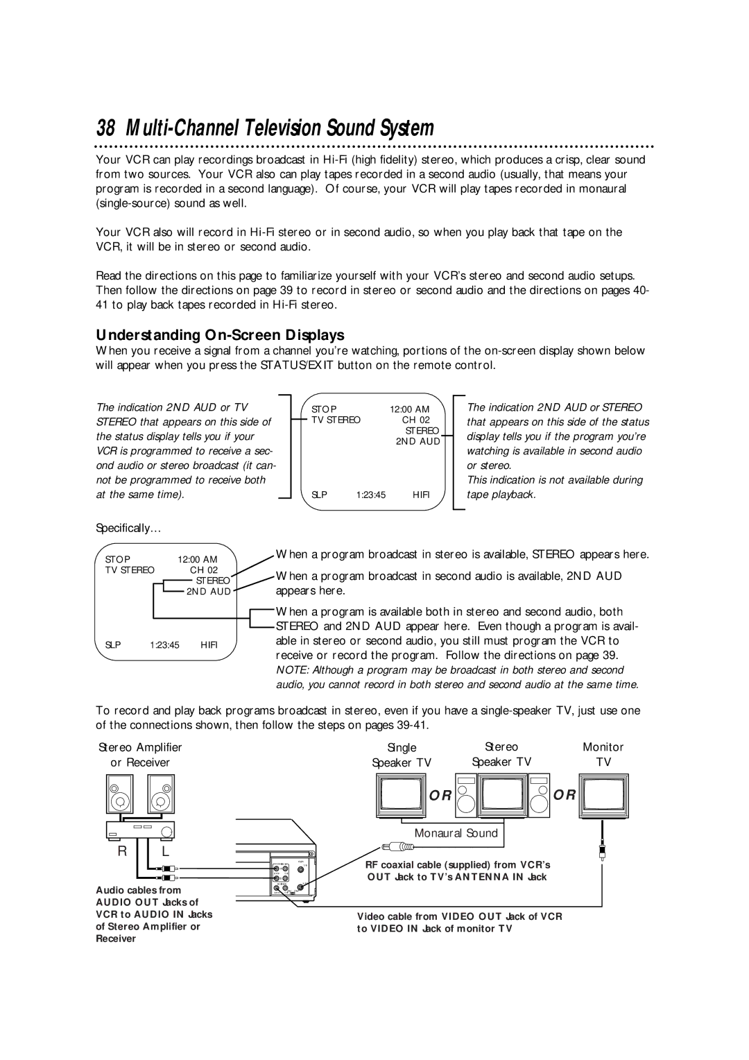 Philips VRA601AT Multi-Channel Television Sound System, Understanding On-Screen Displays, Specifically…, Monitor 