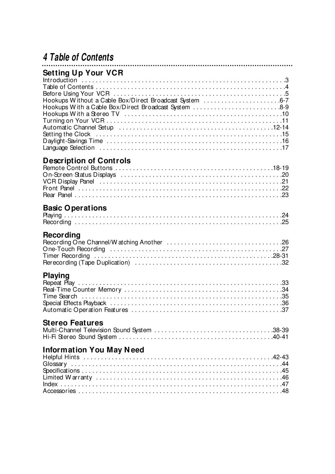 Philips VRA601AT owner manual Table of Contents 