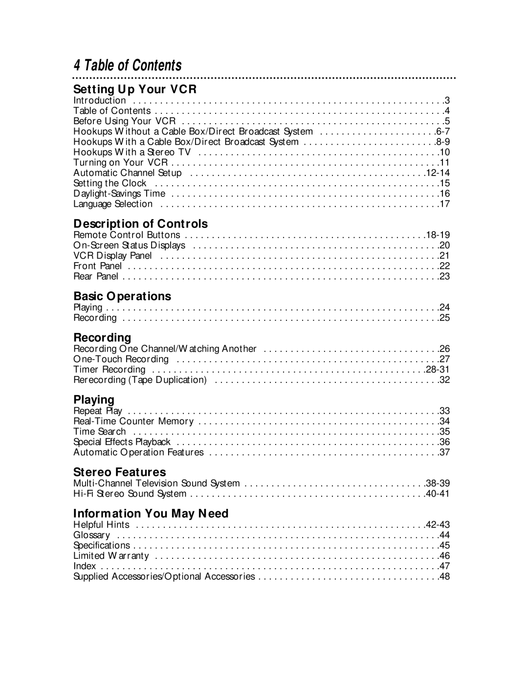 Philips VRA611AT owner manual Table of Contents 