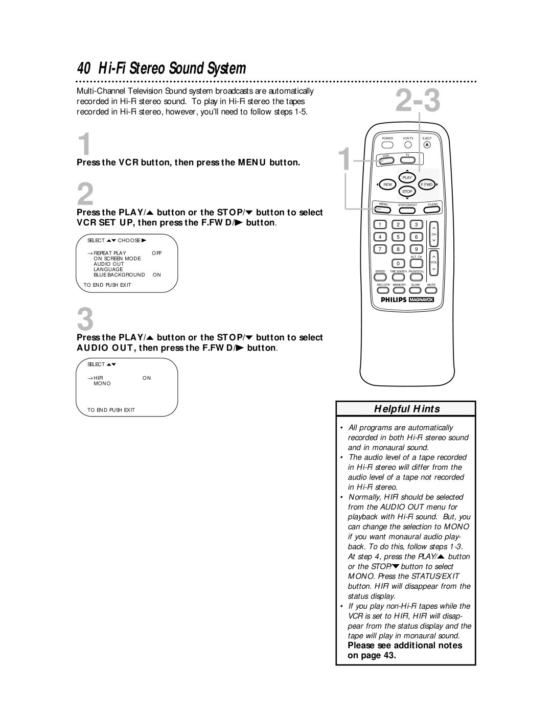 Philips VRA611AT owner manual Hi-Fi Stereo Sound System, Please see additional notes on 