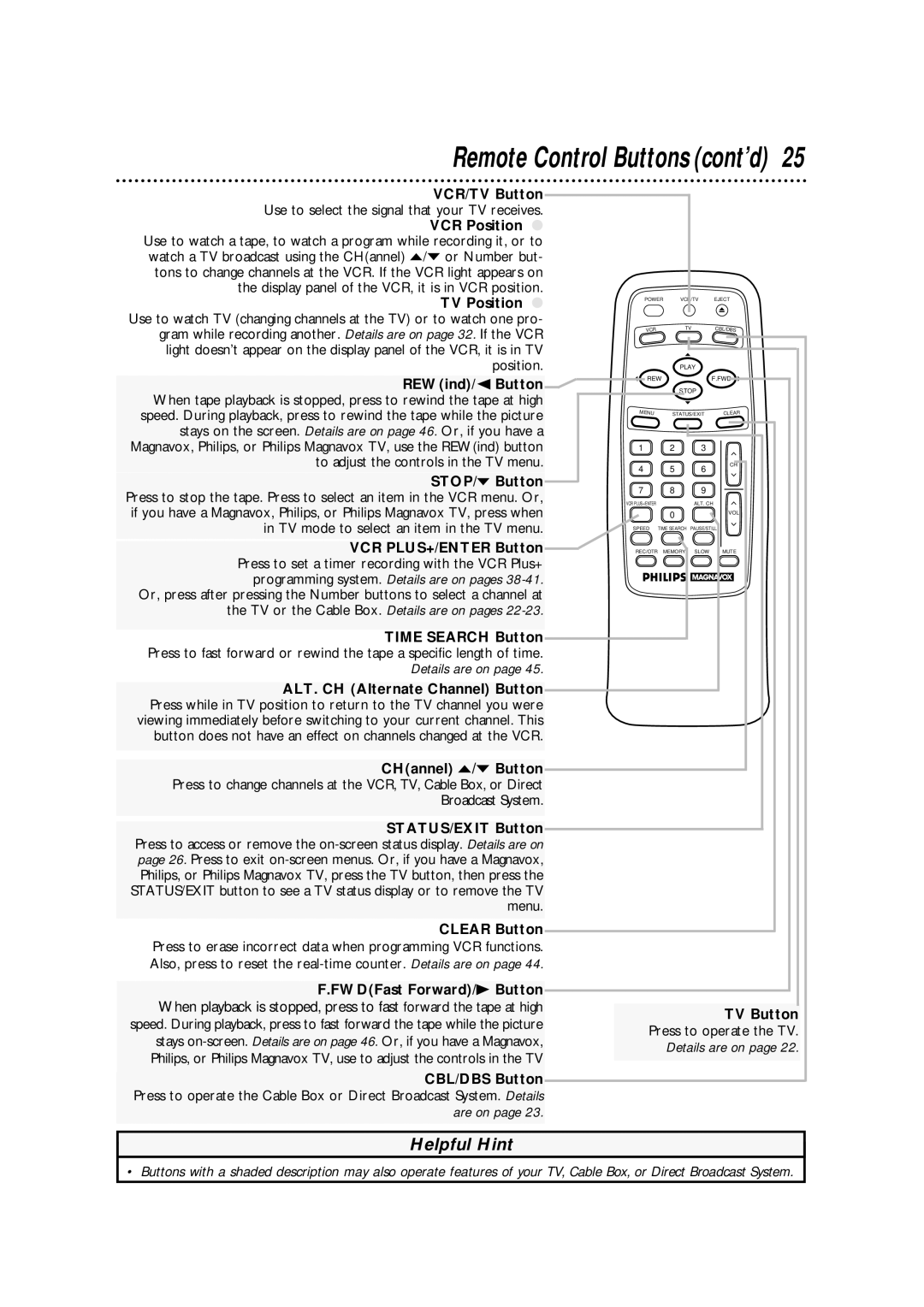 Philips VRA631AT owner manual REWind/ Button, VCR PLUS+/ENTER Button, Menu 