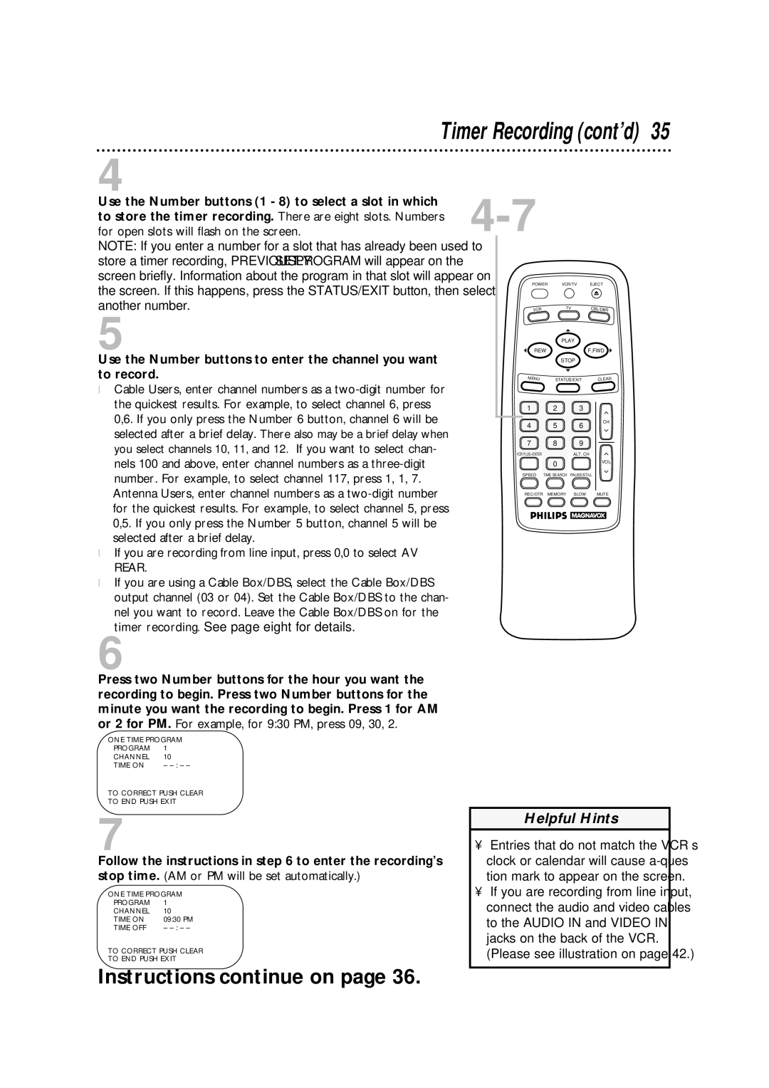 Philips VRA631AT owner manual Timer Recording cont’d 