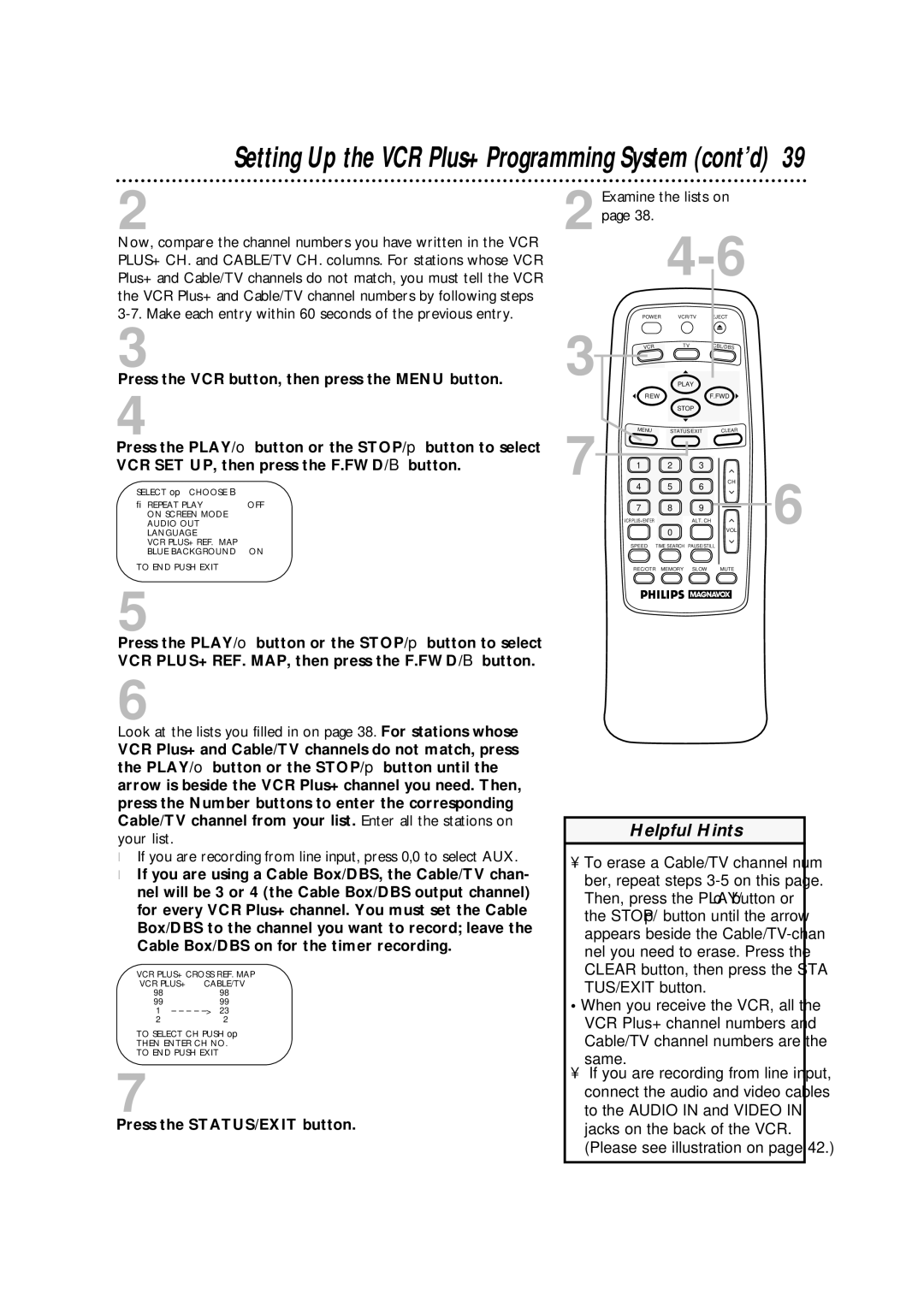 Philips VRA631AT owner manual Setting Up the VCR Plus+ Programming System cont’d, Examine the lists on 