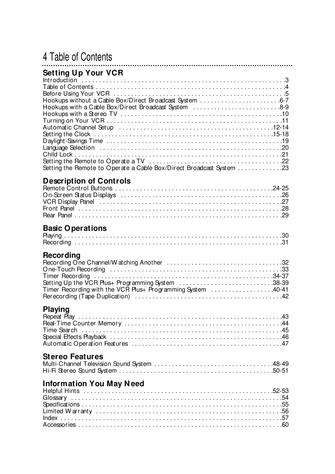 Philips VRA631AT owner manual Table of Contents 