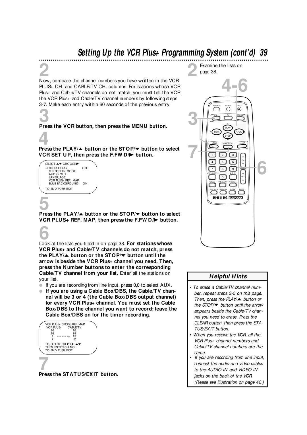 Philips VRA633AT owner manual Setting Up the VCR Plus+ Programming System cont’d, Examine the lists on 