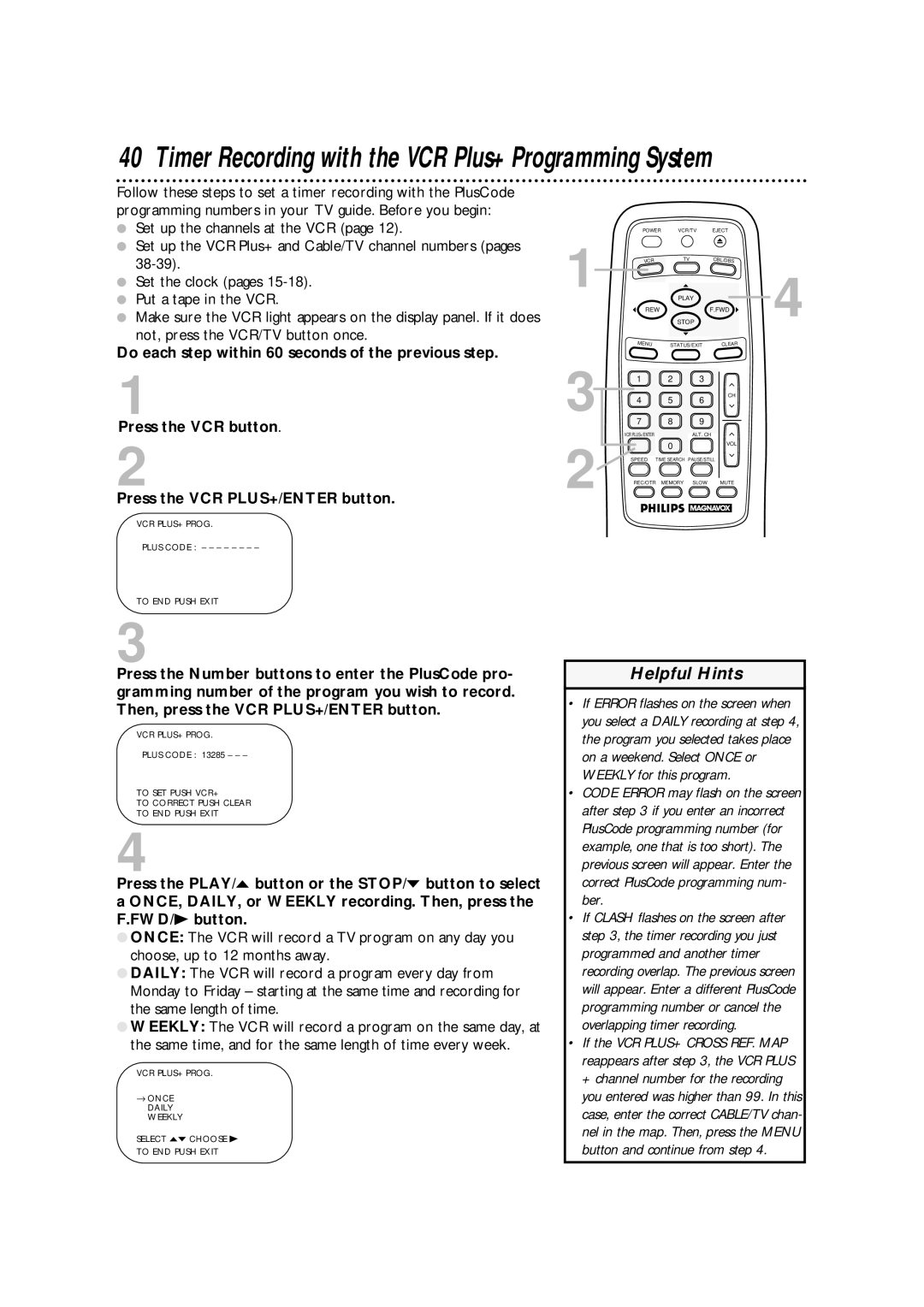 Philips VRA633AT owner manual Timer Recording with the VCR Plus+ Programming System 