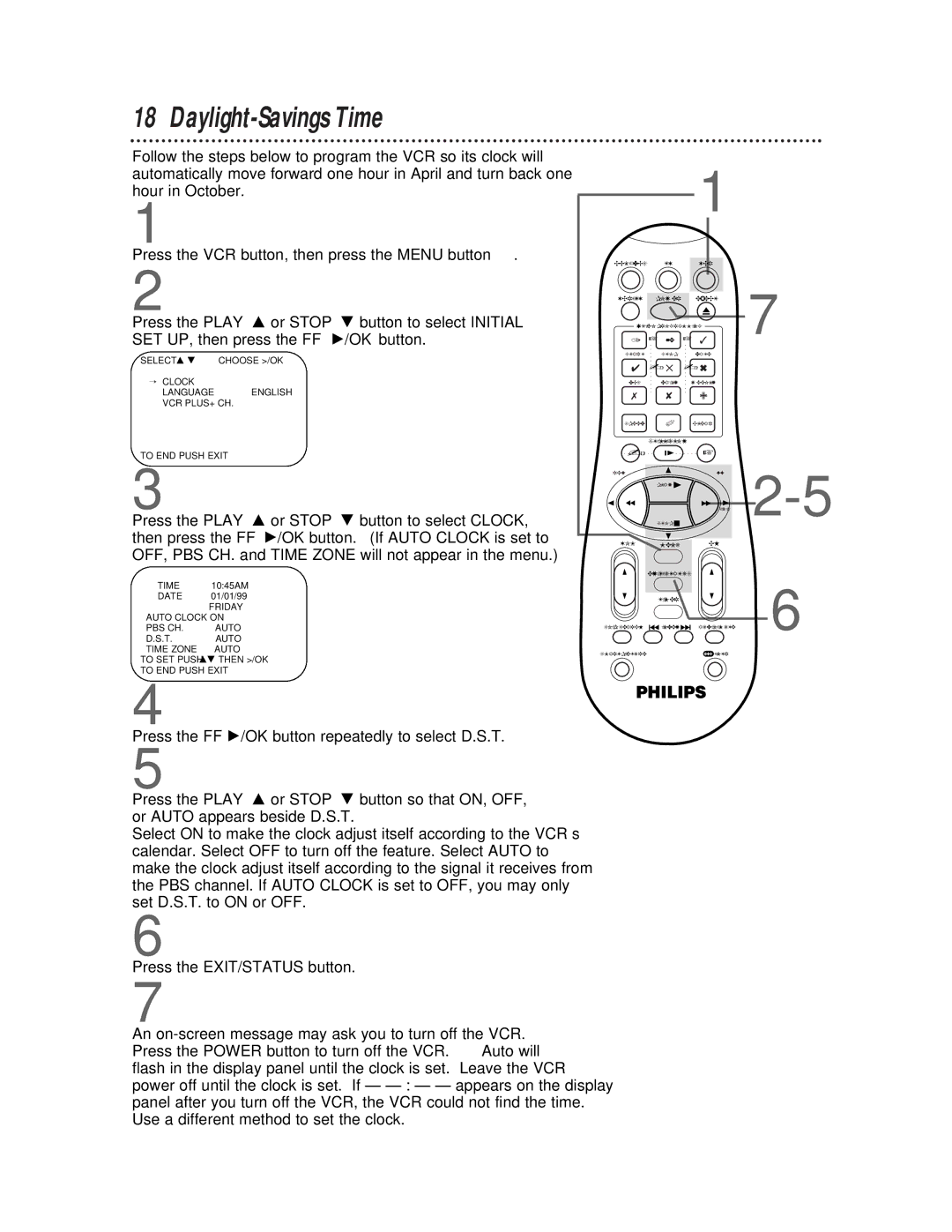 Philips VRA641AT owner manual Daylight-Savings Time 