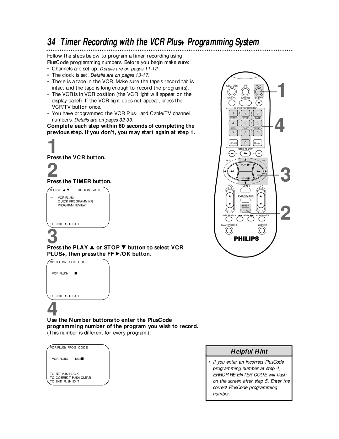 Philips VRA641AT owner manual Timer Recording with the VCR Plus+ Programming System 