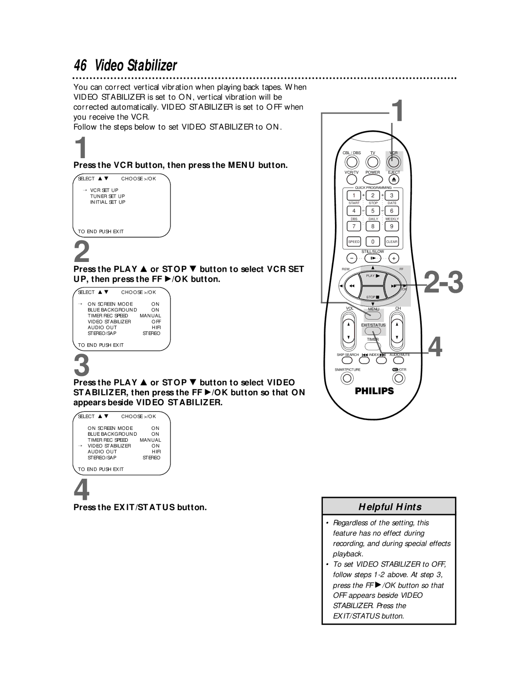 Philips VRA641AT owner manual Video Stabilizer 