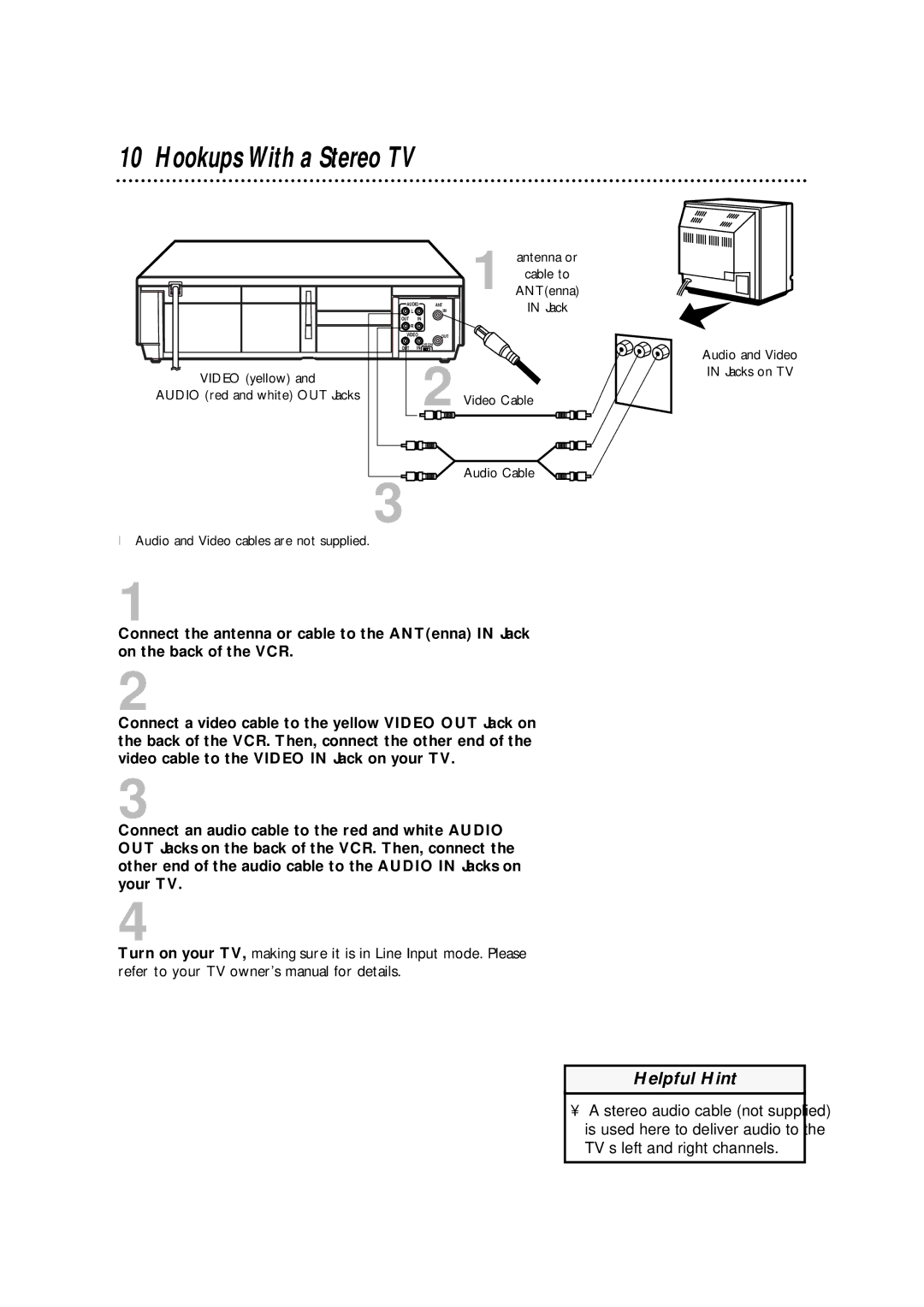 Philips VRA670AT owner manual Hookups With a Stereo TV 