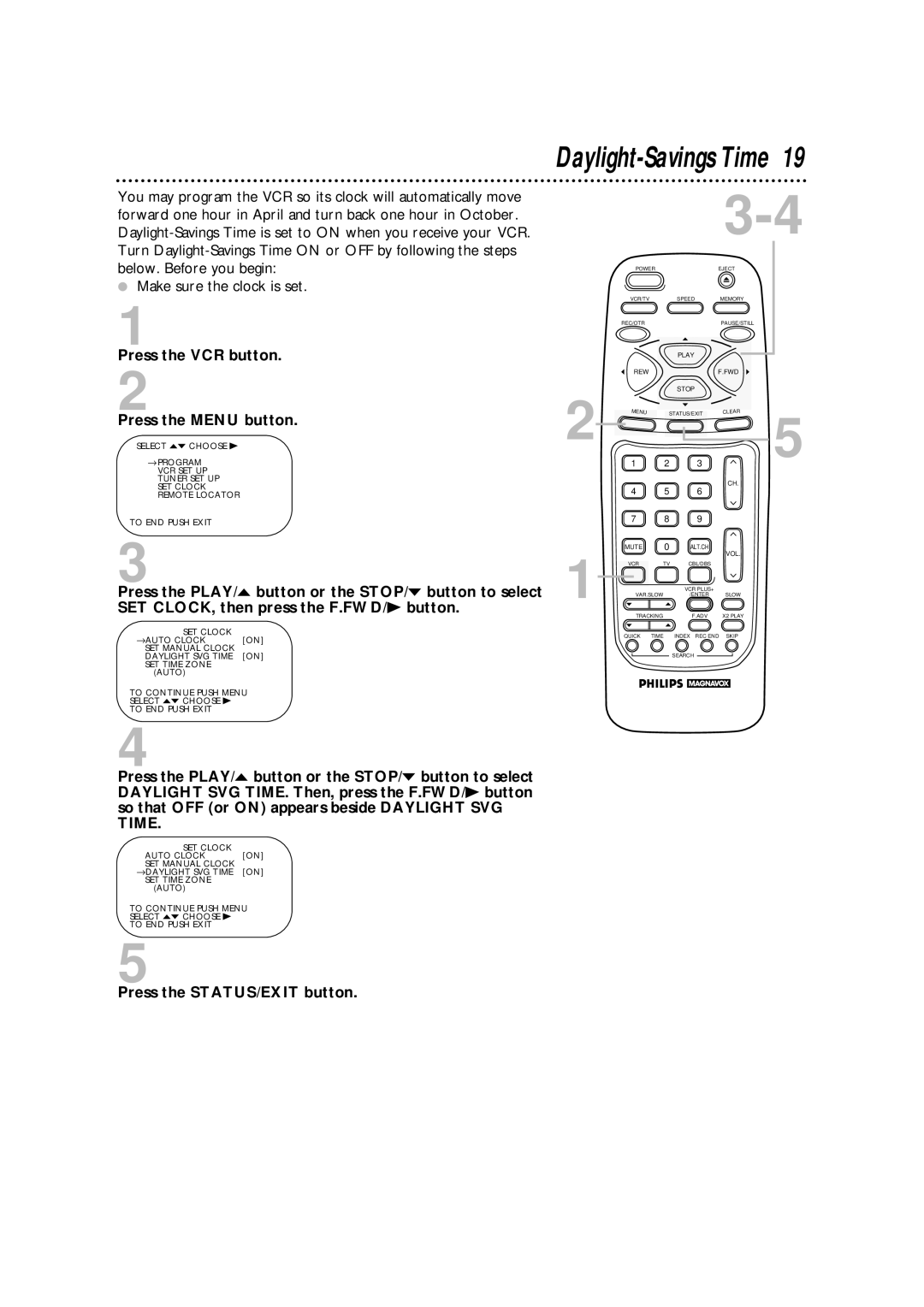 Philips VRA670AT owner manual Daylight-Savings Time 