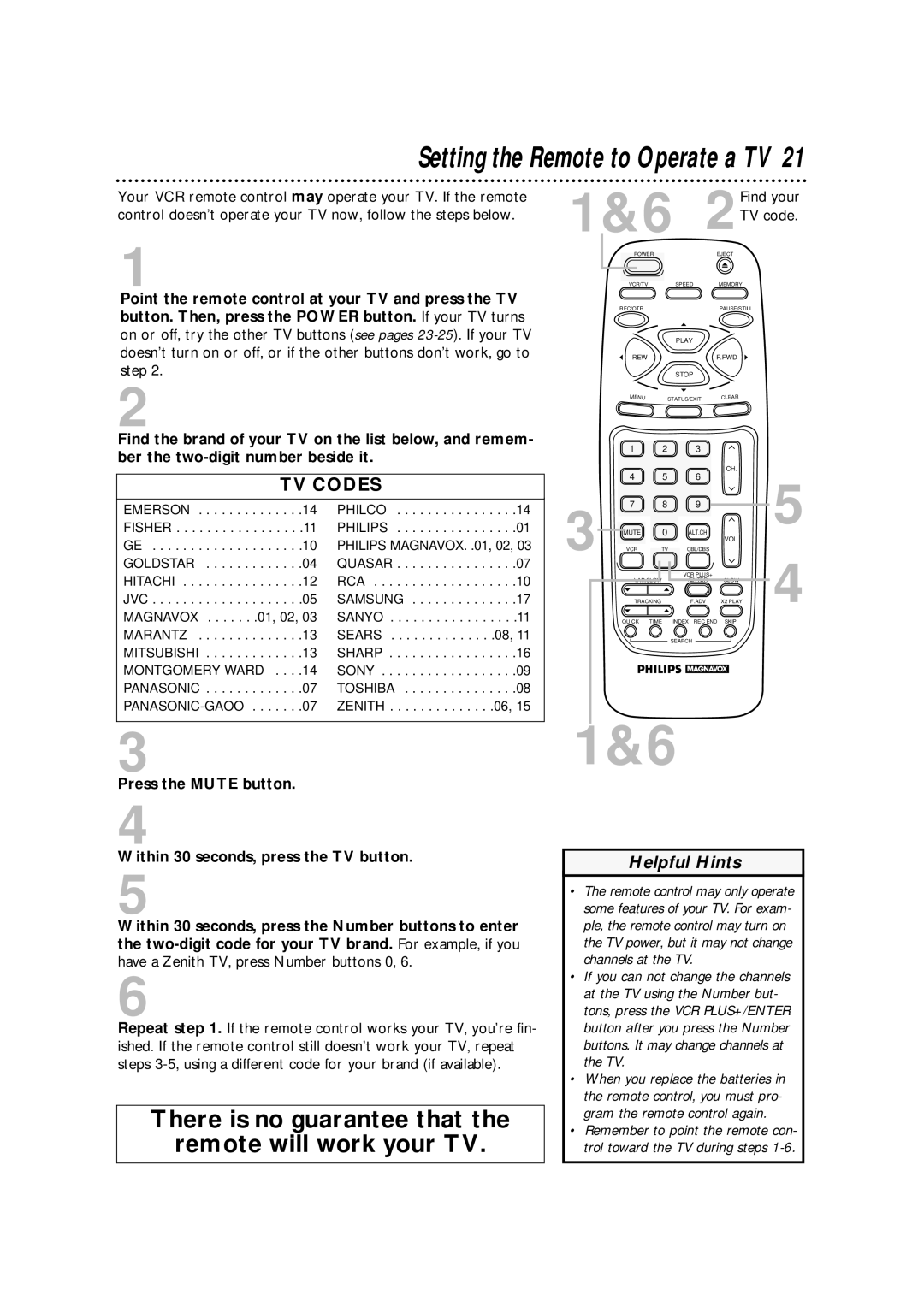 Philips VRA670AT owner manual Setting the Remote to Operate a TV, 2TV code 