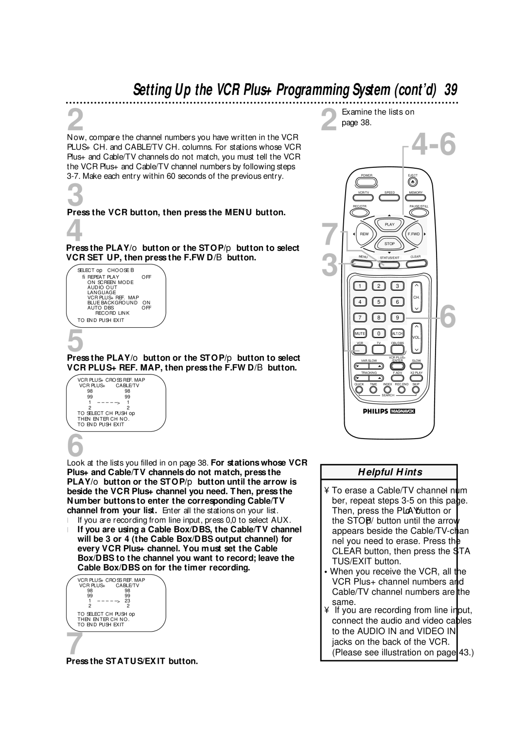 Philips VRA670AT owner manual Setting Up the VCR Plus+ Programming System cont’d, Examine the lists on 