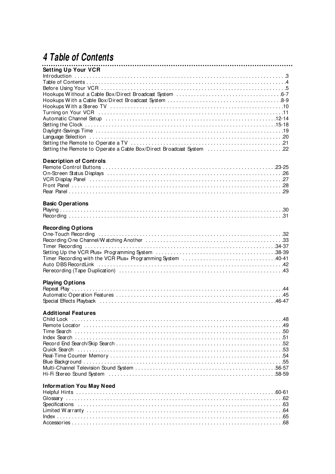 Philips VRA670AT owner manual Table of Contents 