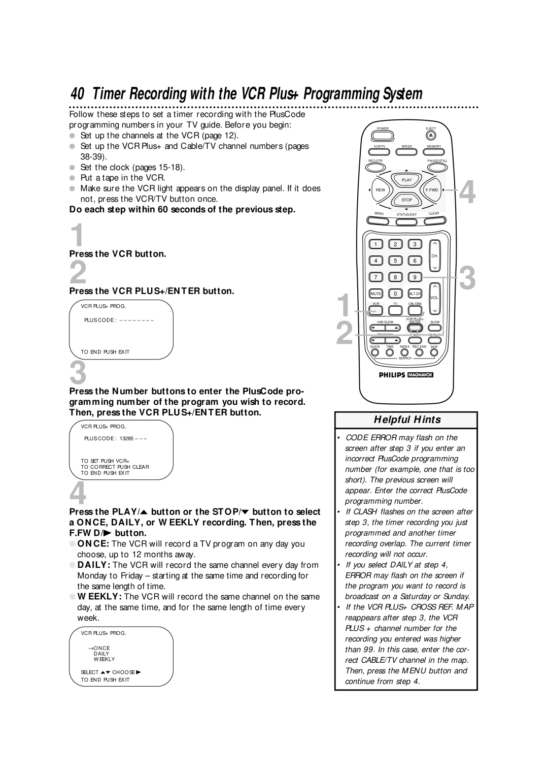 Philips VRA670AT owner manual Timer Recording with the VCR Plus+ Programming System 