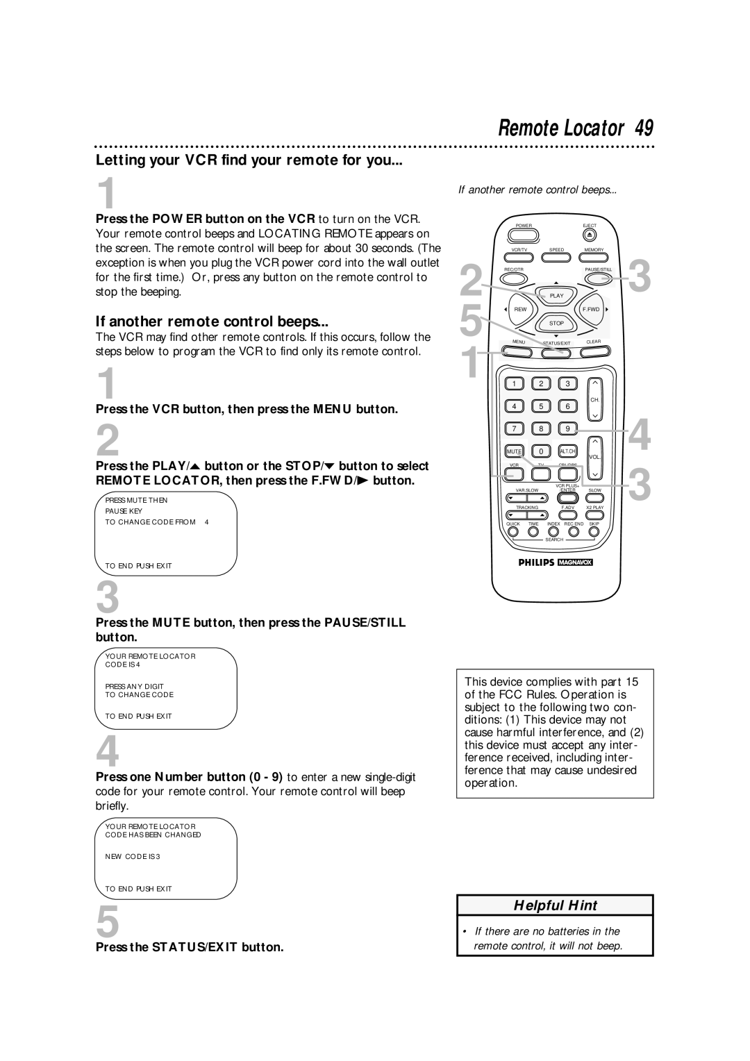 Philips VRA670AT owner manual Letting your VCR find your remote for you, If another remote control beeps 