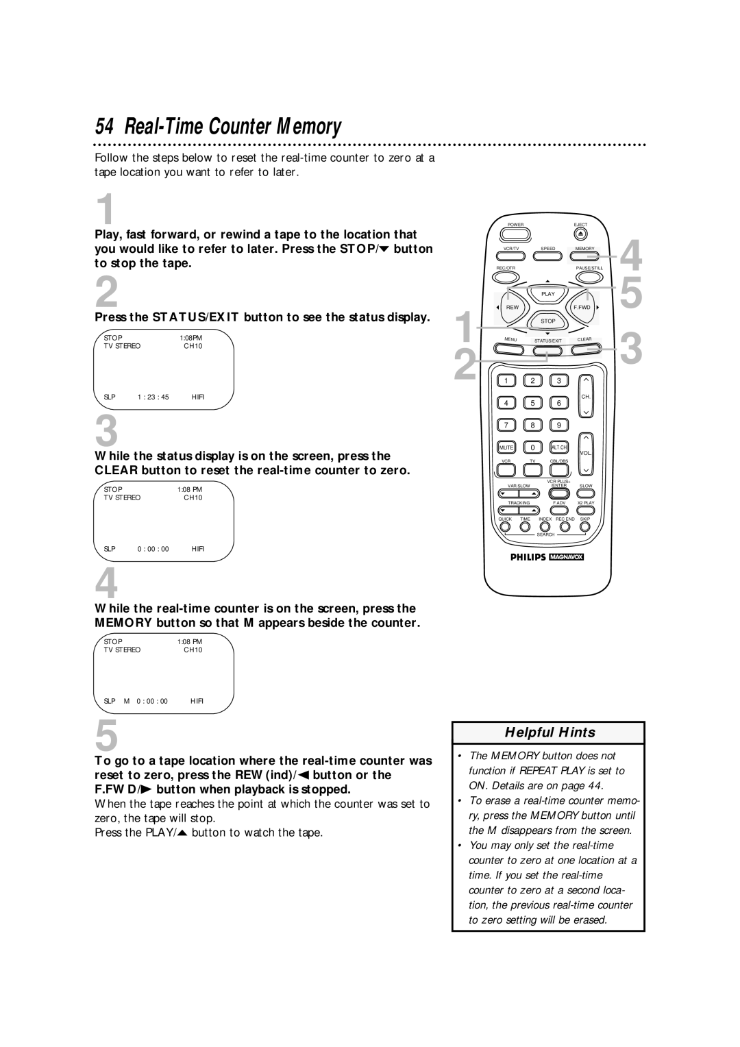 Philips VRA670AT owner manual Real-Time Counter Memory 