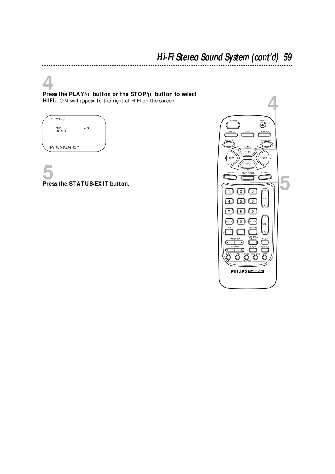 Philips VRA670AT owner manual Hi-Fi Stereo Sound System cont’d 