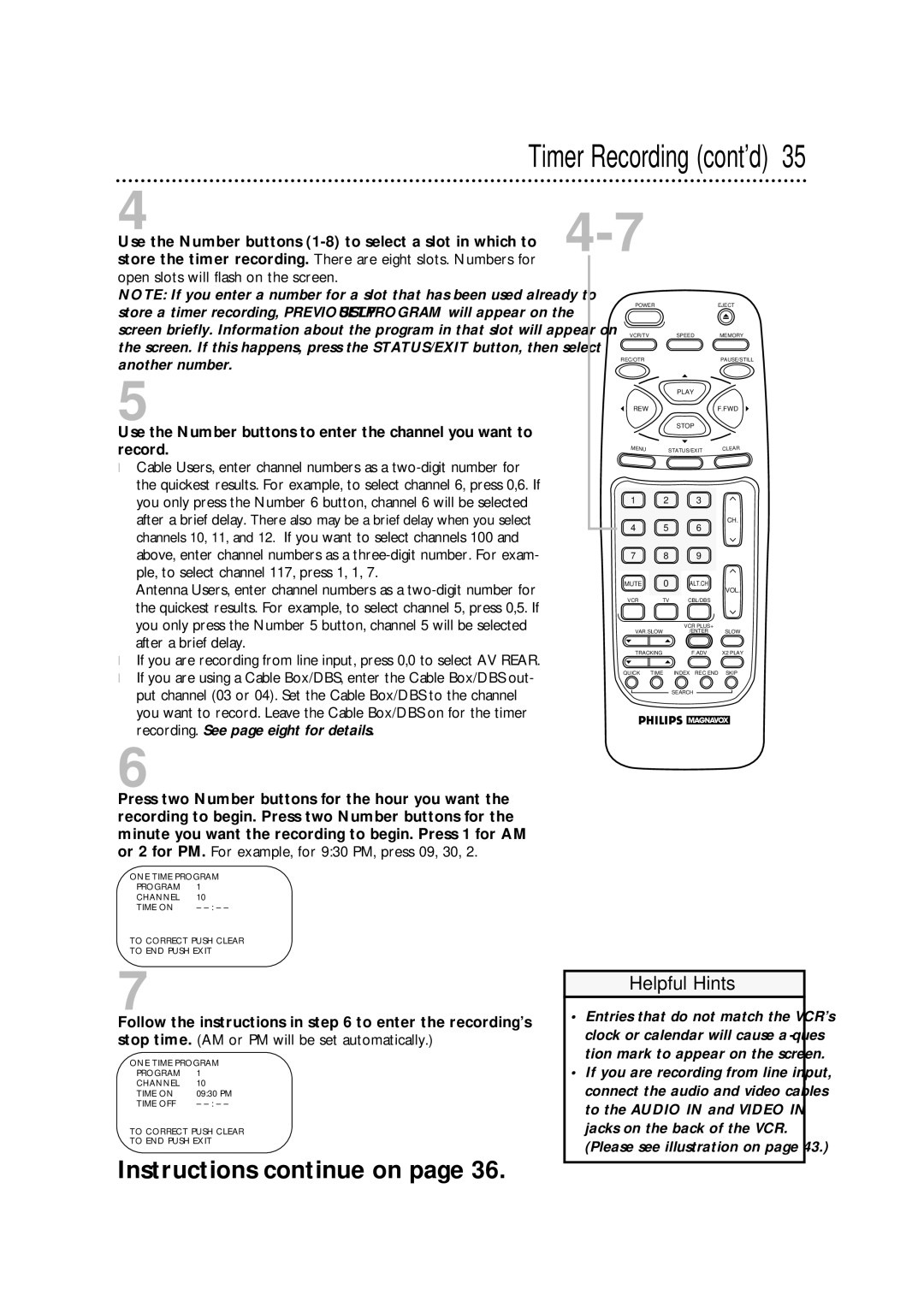 Philips VRA671AT owner manual Timer Recording cont’d 