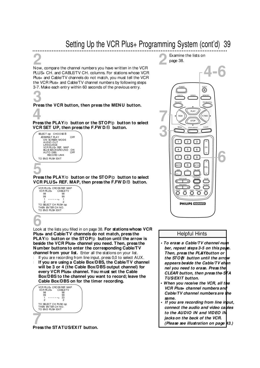 Philips VRA671AT owner manual Setting Up the VCR Plus+ Programming System cont’d, Examine the lists on 