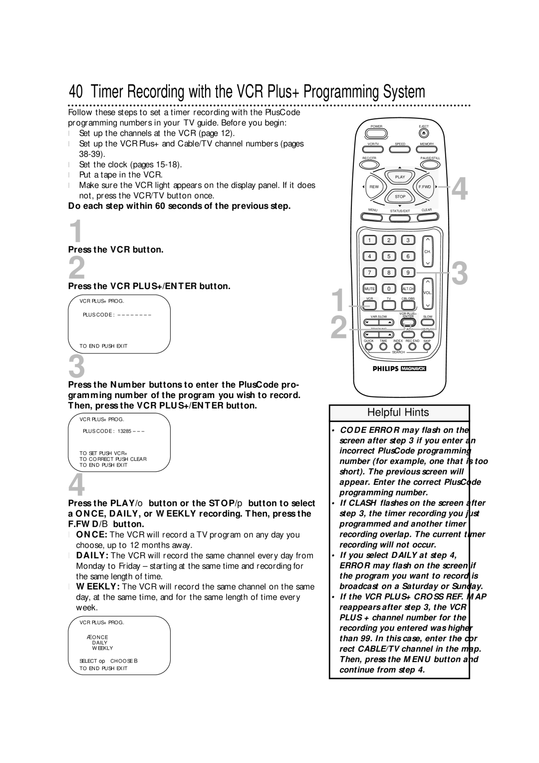 Philips VRA671AT owner manual Timer Recording with the VCR Plus+ Programming System 