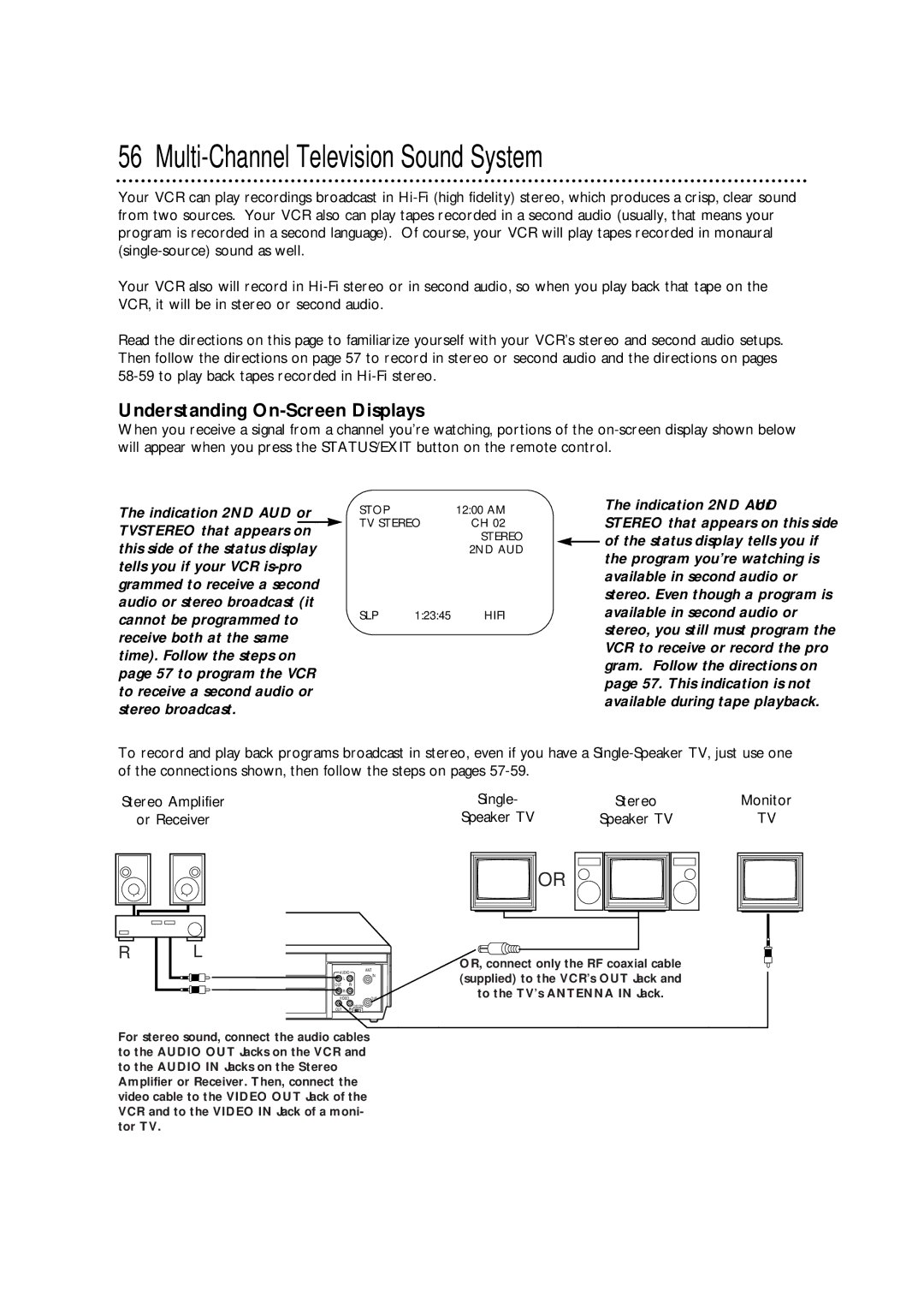 Philips VRA671AT owner manual Multi-Channel Television Sound System, Understanding On-Screen Displays, Monitor, Or Receiver 