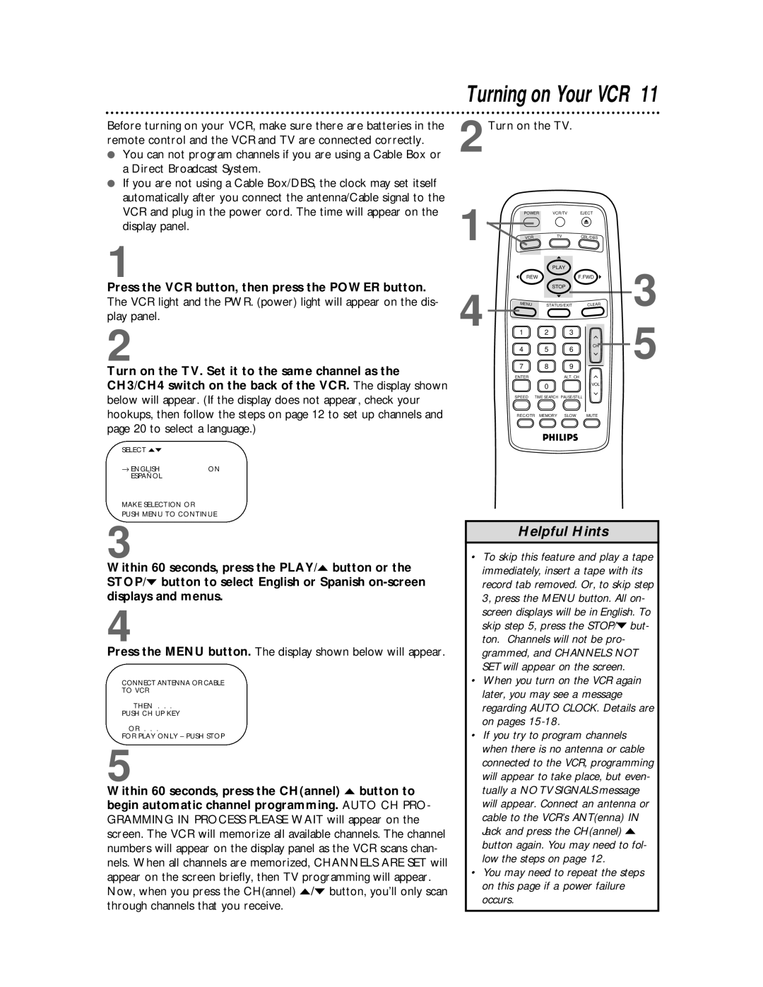 Philips VRB412AT, VRB612AT owner manual Turning on Your VCR, Press the VCR button, then press the Power button 