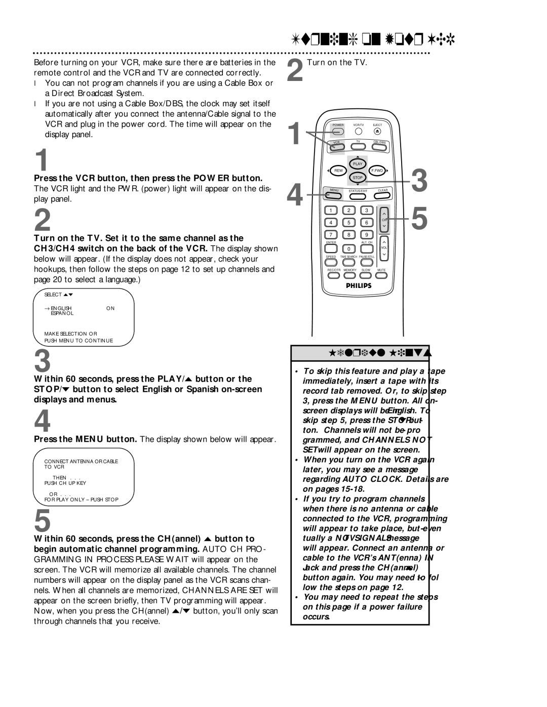 Philips VRB413AT, VRB613AT Turning on Your VCR, 2Turn on the TV, Press the VCR button, then press the Power button 