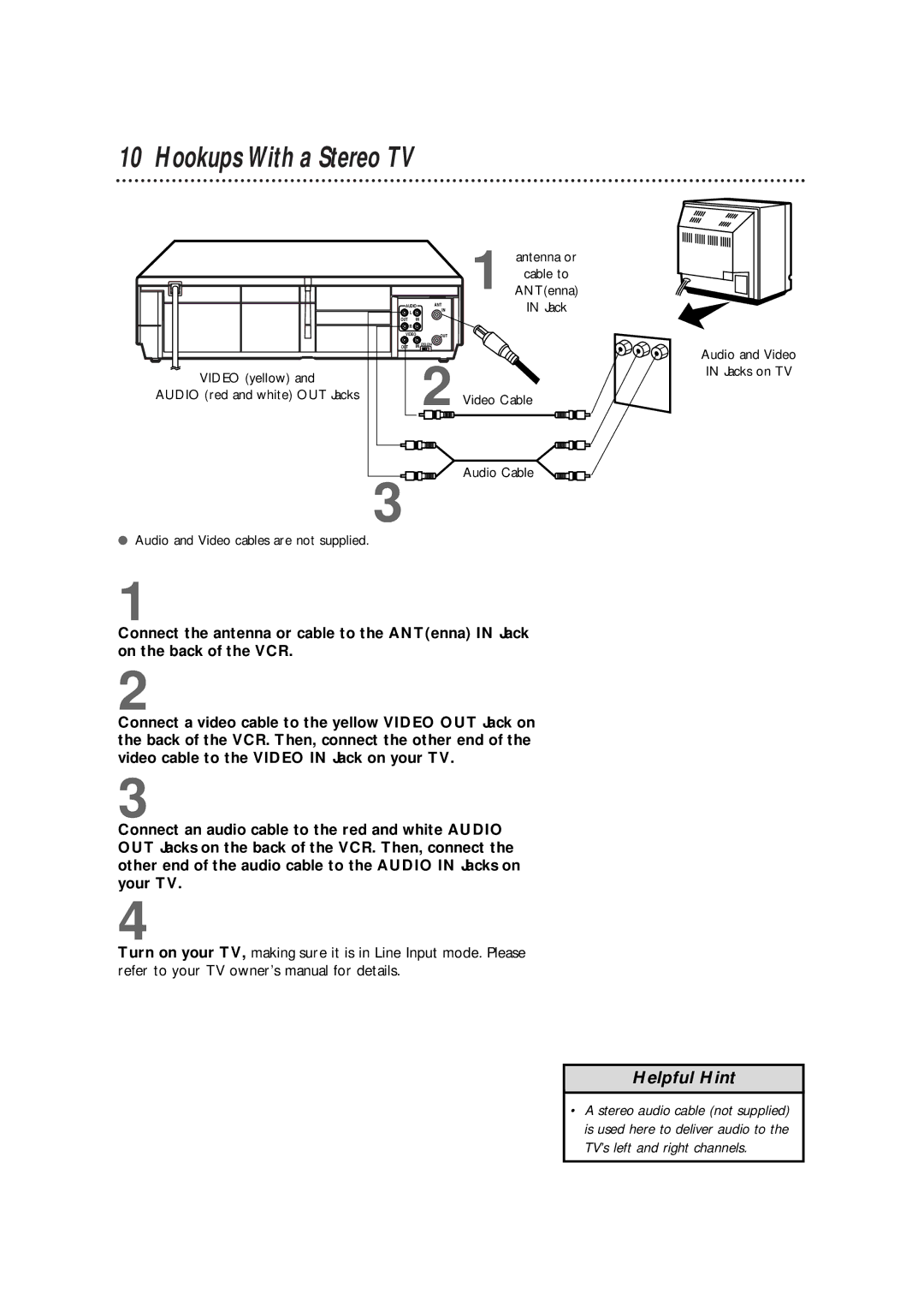 Philips VRB664AT owner manual Hookups With a Stereo TV 