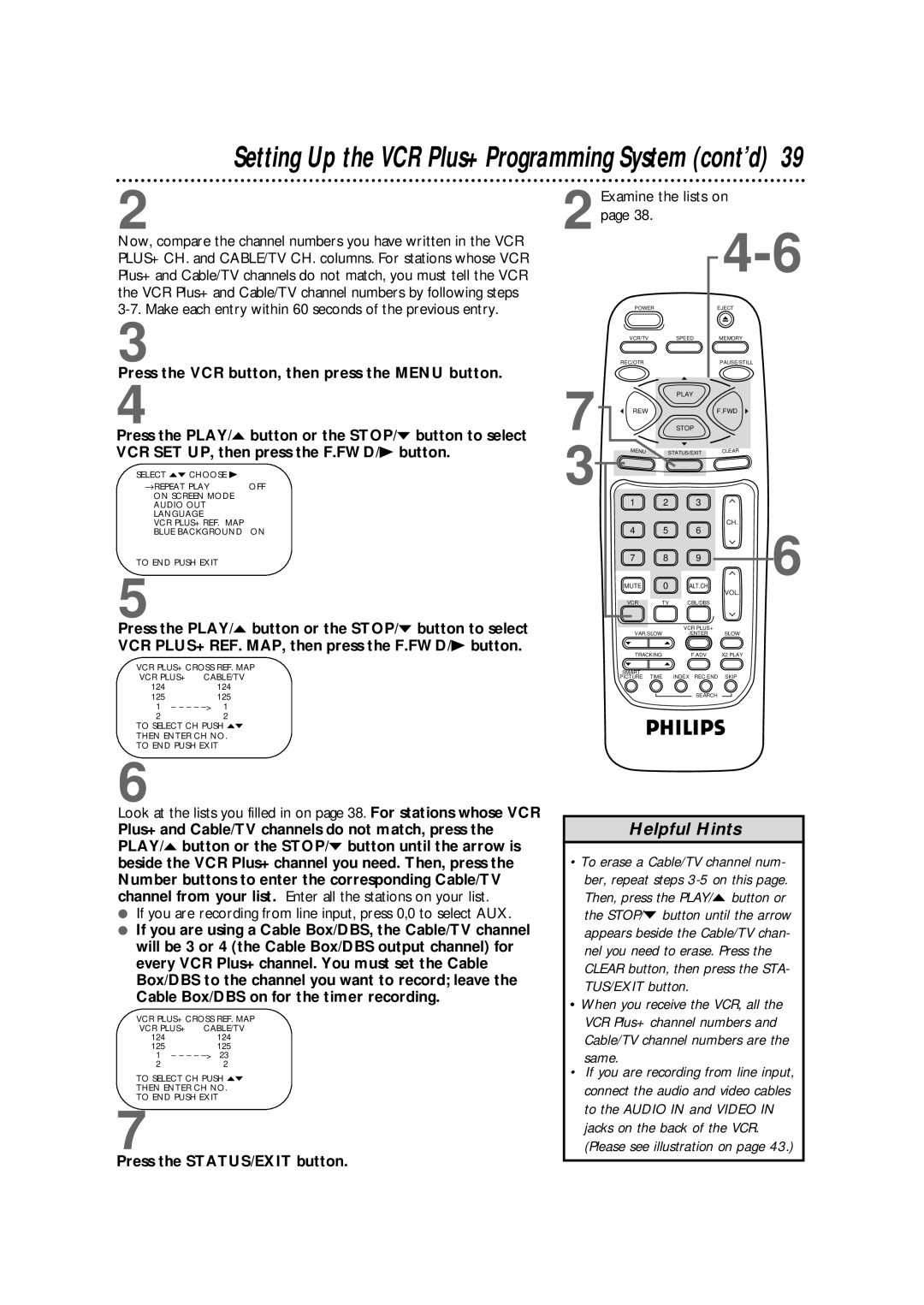 Philips VRB664AT owner manual Setting Up the VCR Plus+ Programming System cont’d 