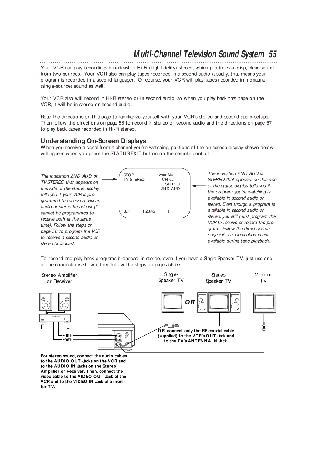 Philips VRB664AT owner manual Multi-Channel Television Sound System, Understanding On-Screen Displays 