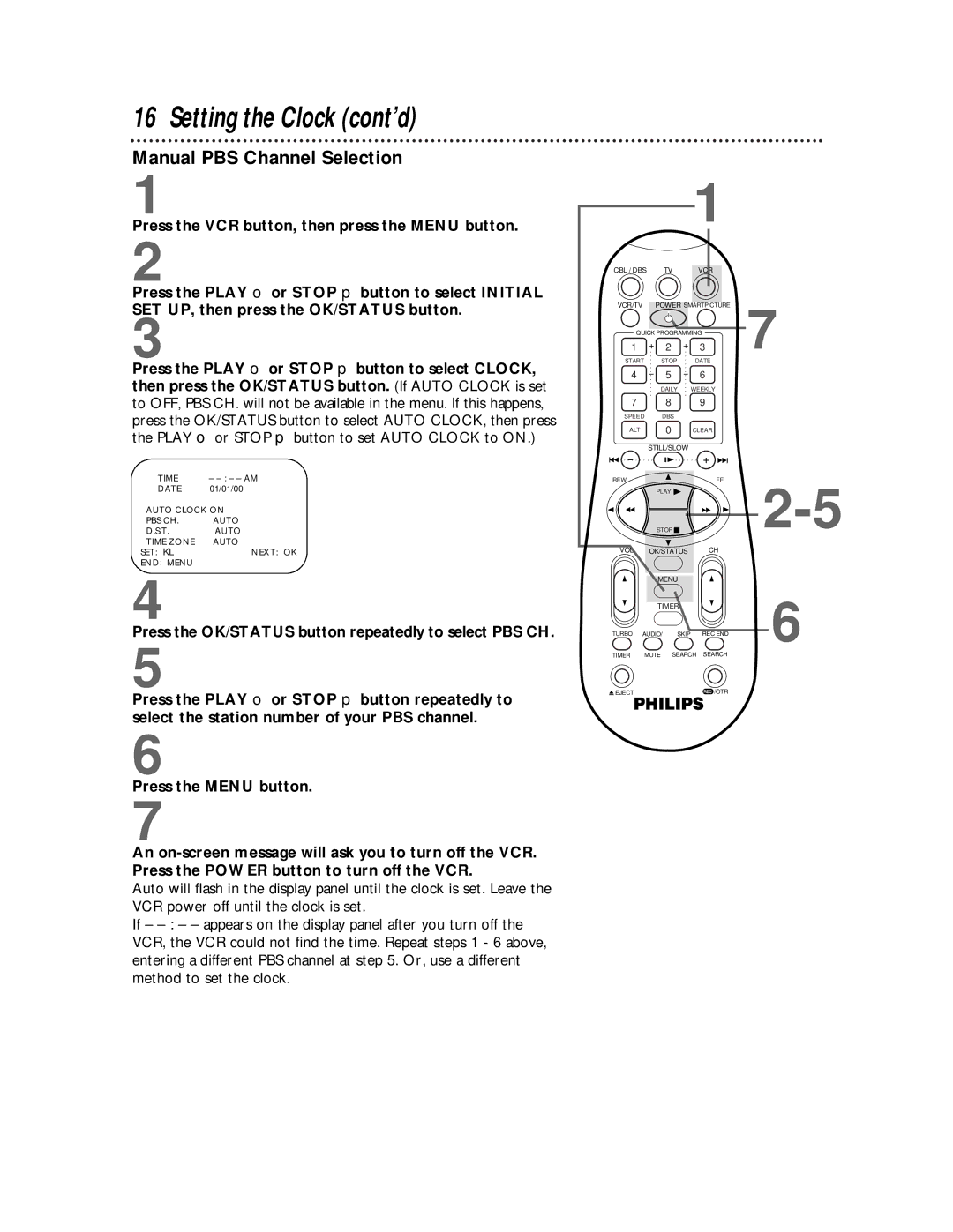 Philips VRB665AT, VRB615AT owner manual Manual PBS Channel Selection 