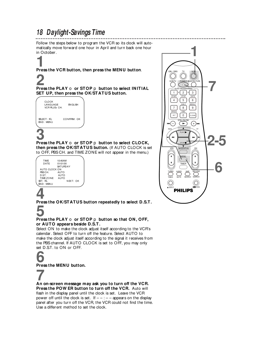 Philips VRB665AT, VRB615AT owner manual Daylight-Savings Time 