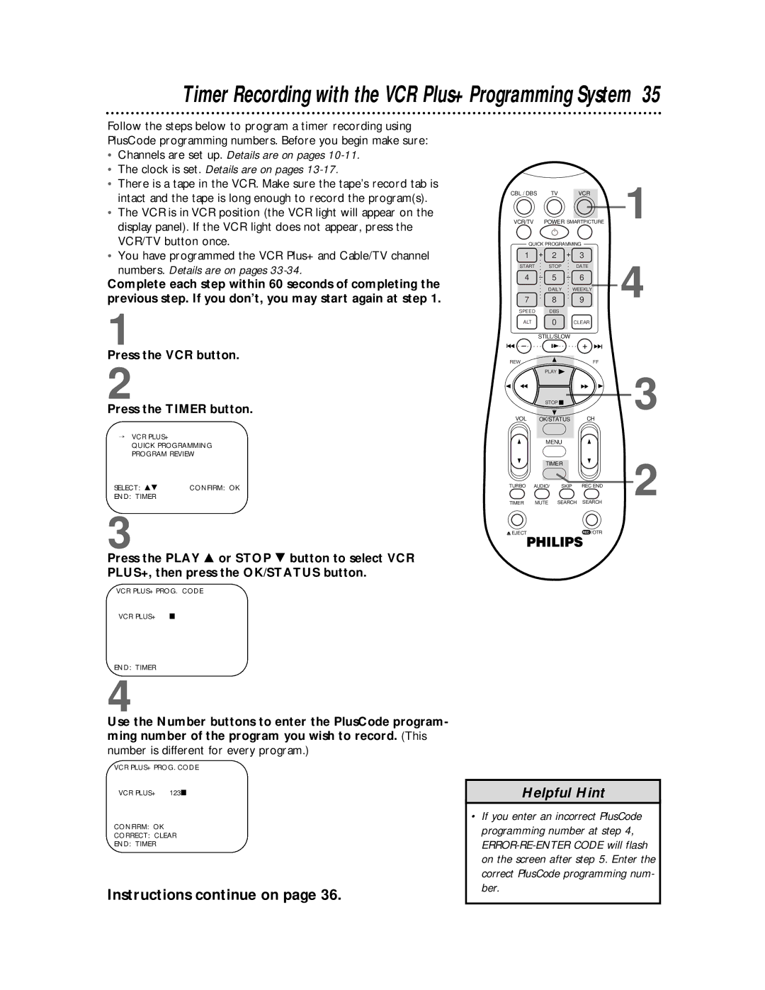 Philips VRB615AT, VRB665AT owner manual Timer Recording with the VCR Plus+ Programming System, Ber 