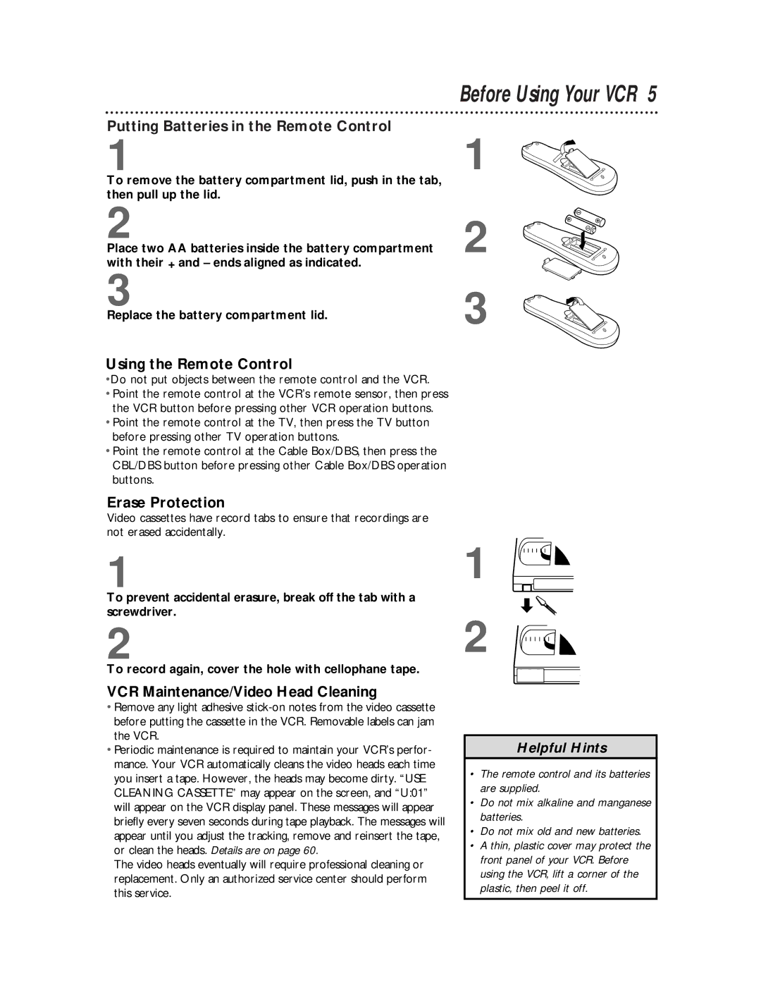 Philips VRB615AT, VRB665AT Before Using Your VCR, Putting Batteries in the Remote Control, Using the Remote Control 