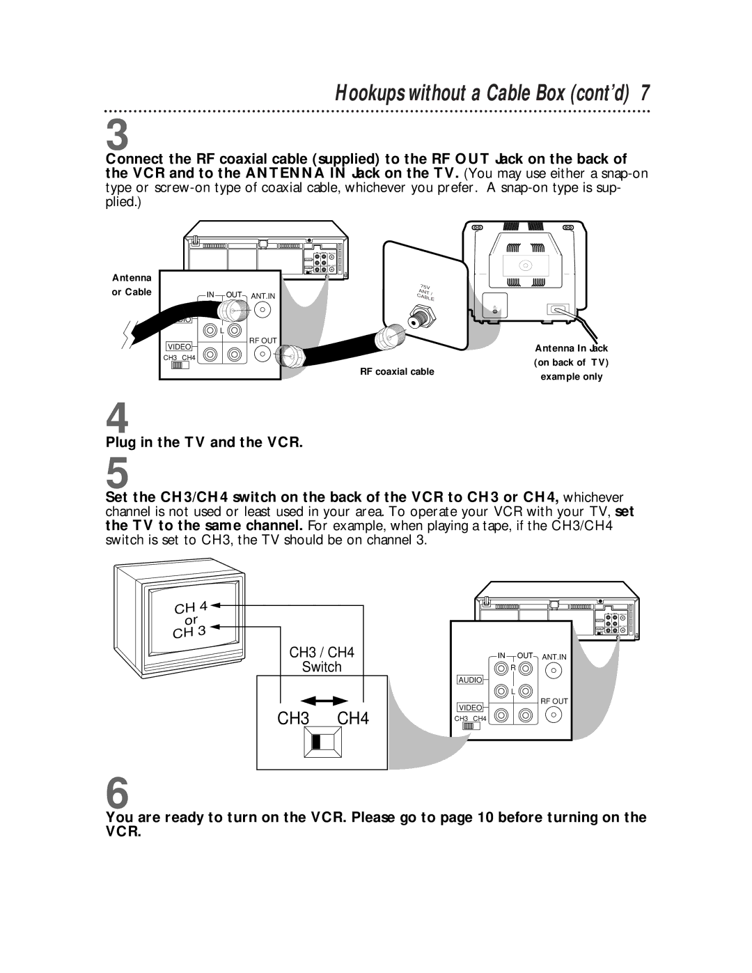 Philips VRB615AT, VRB665AT owner manual Hookups without a Cable Box cont’d, CH3 CH4 