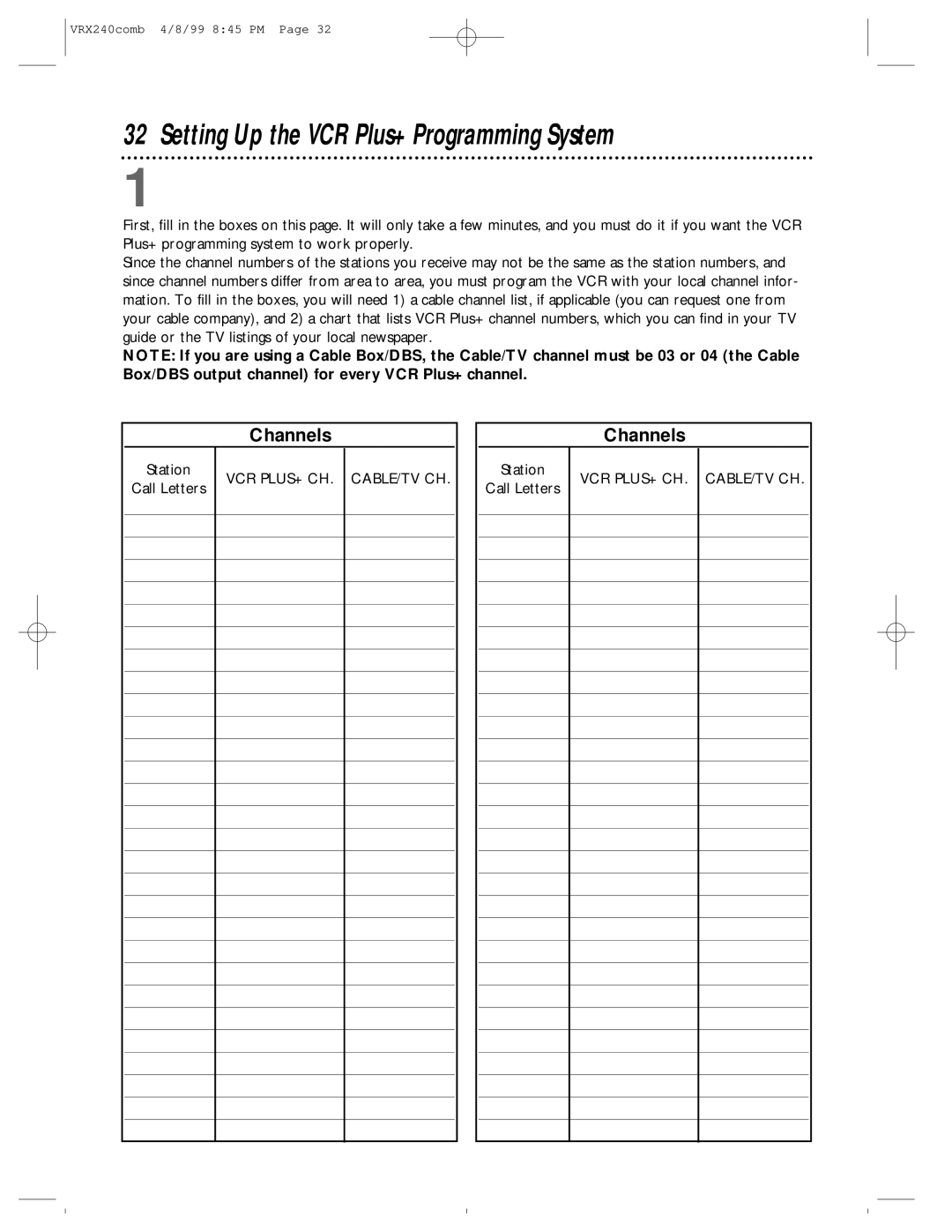 Philips VRX242AT owner manual Setting Up the VCR Plus+ Programming System, Channels 