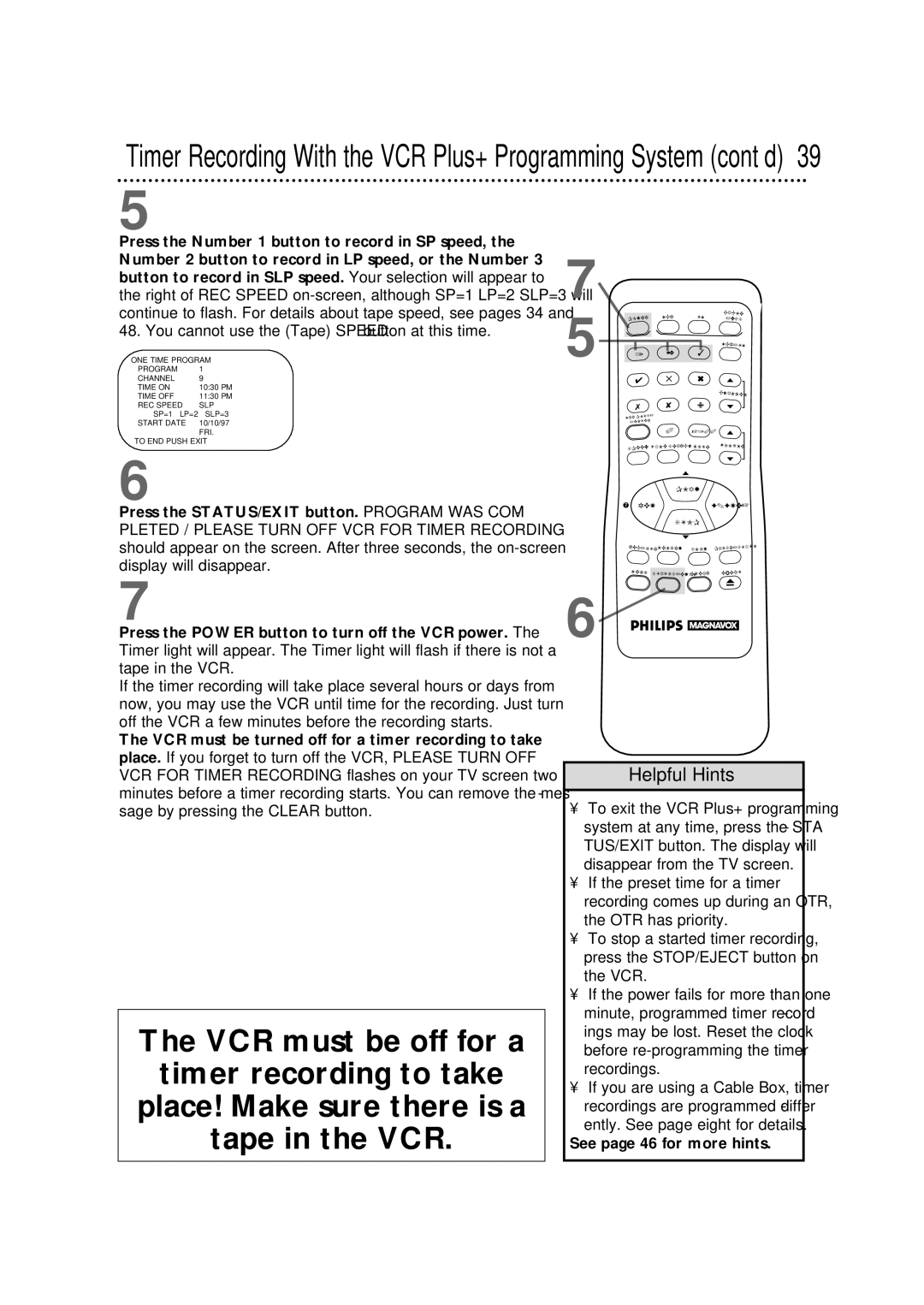 Philips VRX342AT warranty Timer Recording With the VCR Plus+ Programming System cont’d 