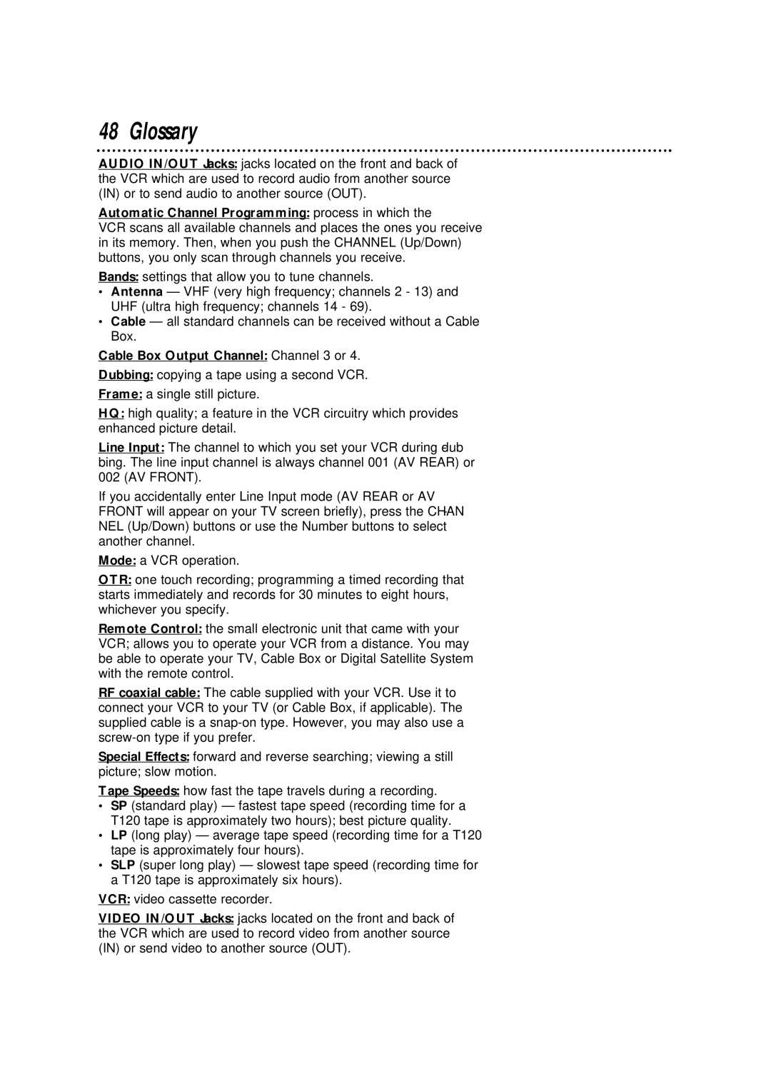 Philips VRX342AT warranty Glossary, Cable Box Output Channel Channel 3 or 