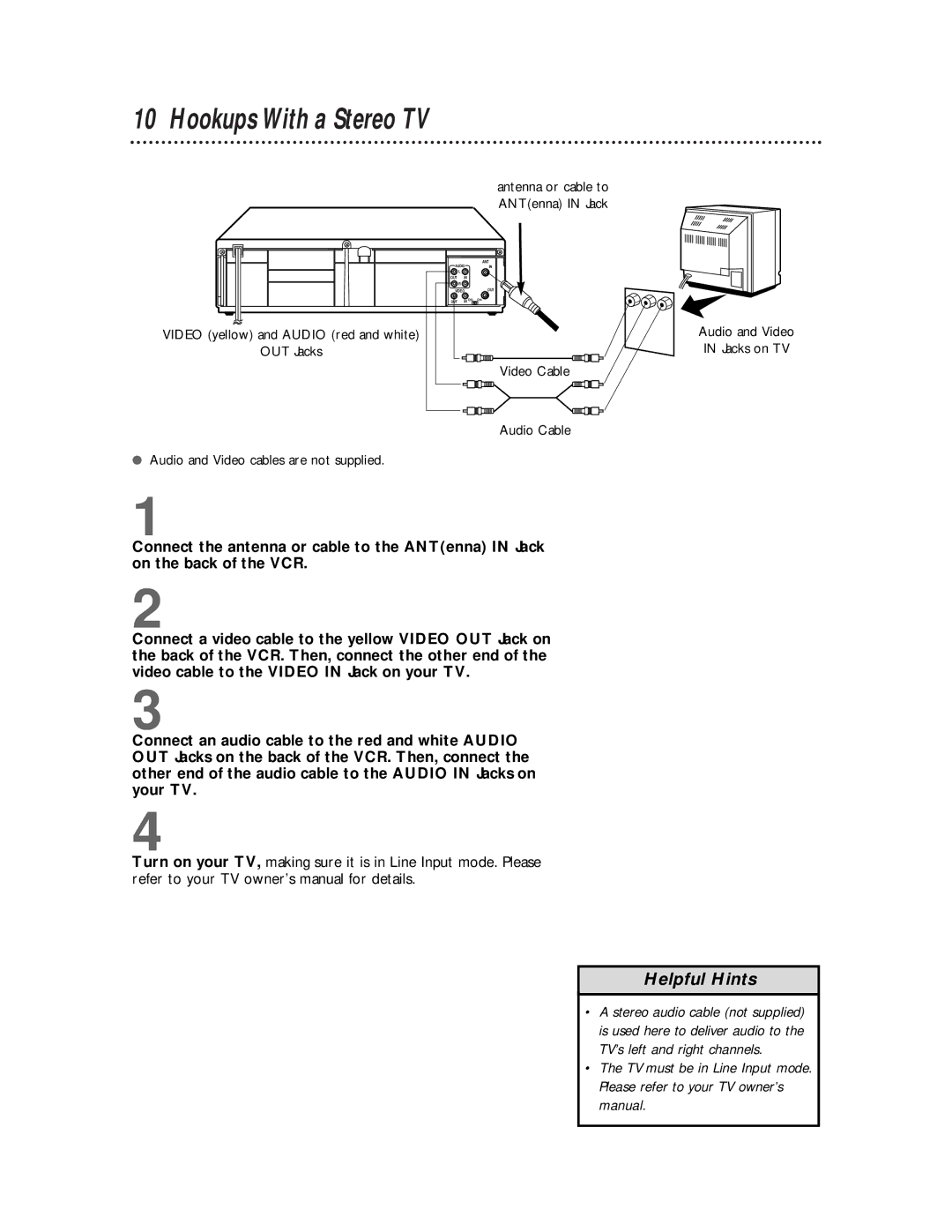 Philips VRX360AT owner manual Hookups With a Stereo TV 