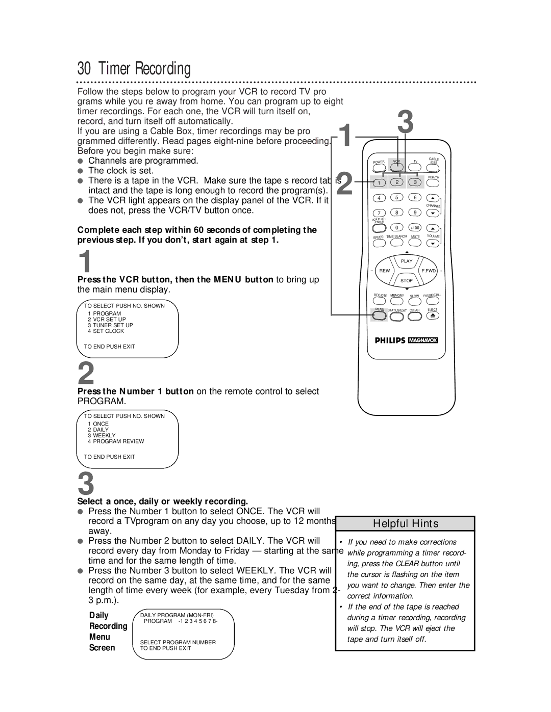 Philips VRX360AT owner manual Timer Recording 