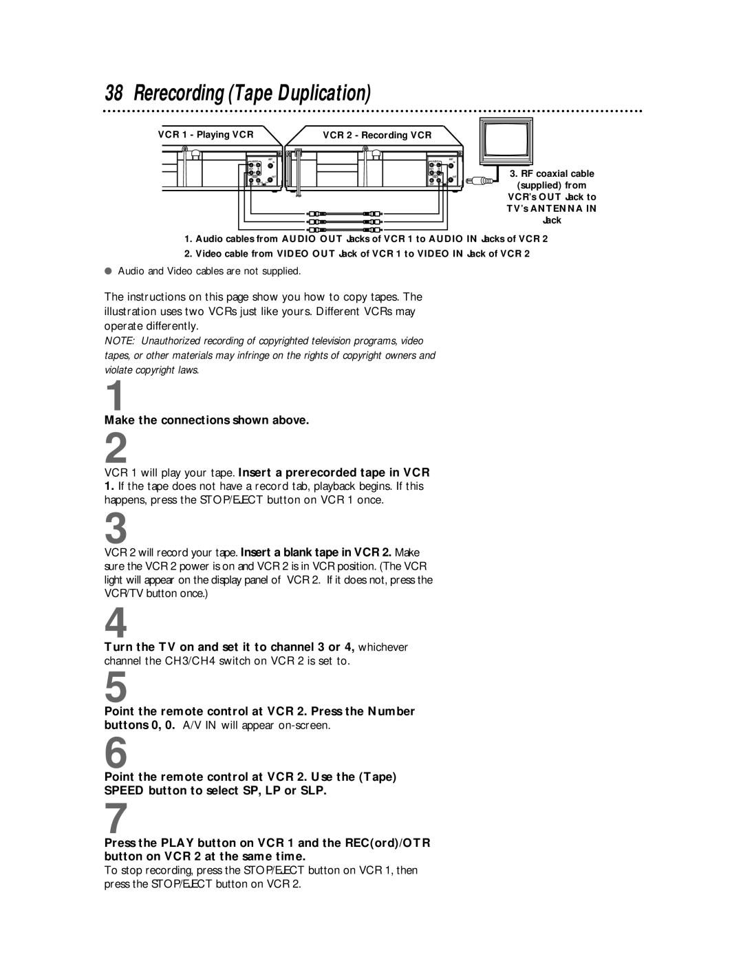 Philips VRX360AT owner manual Rerecording Tape Duplication 