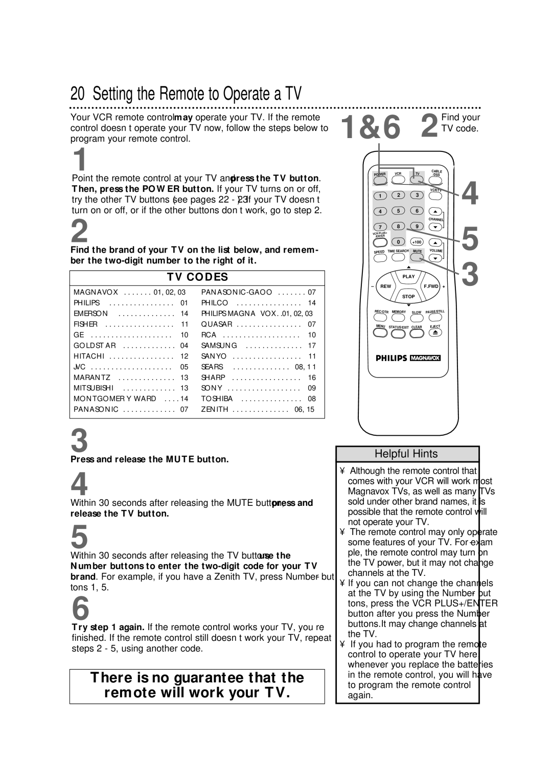 Philips VRX362AT warranty Find your, 2TV code, Press and release the Mute button 