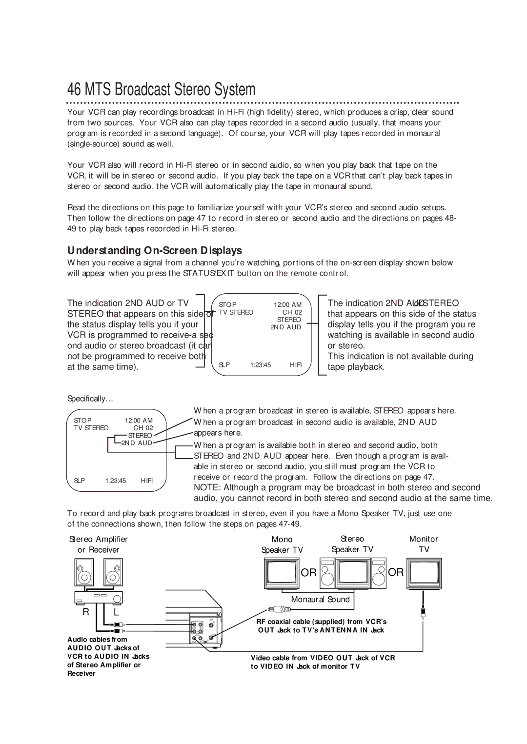 Philips VRX362AT warranty MTS Broadcast Stereo System, Understanding On-Screen Displays, Specifically…, Monitor 