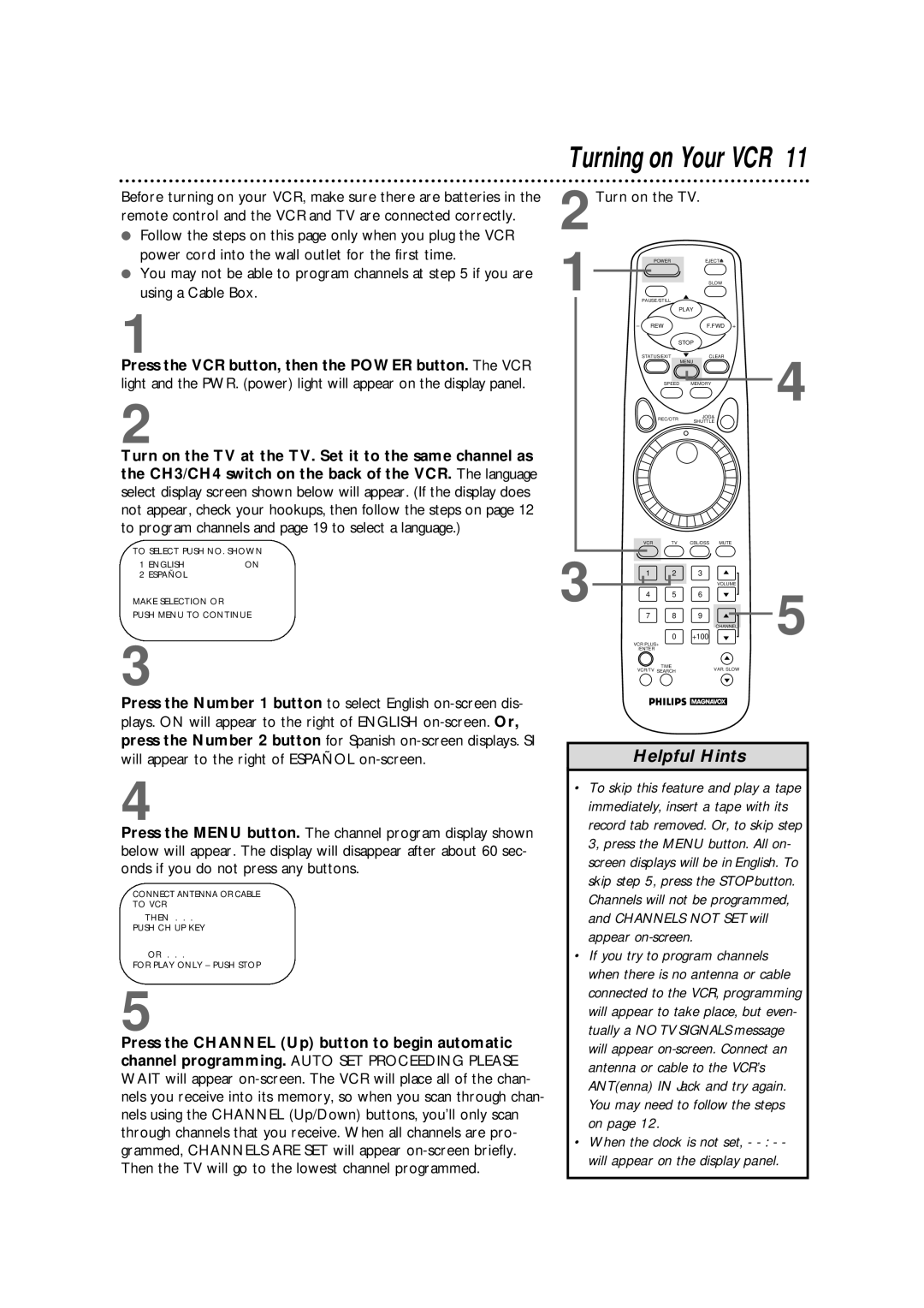 Philips VRX364AT warranty Turning on Your VCR, 2Turn on the TV 