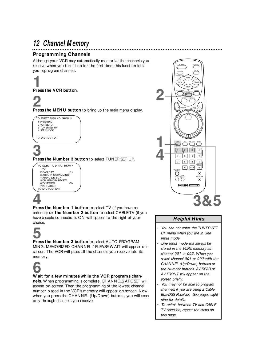 Philips VRX364AT warranty Channel Memory, Programming Channels, Press the VCR button 